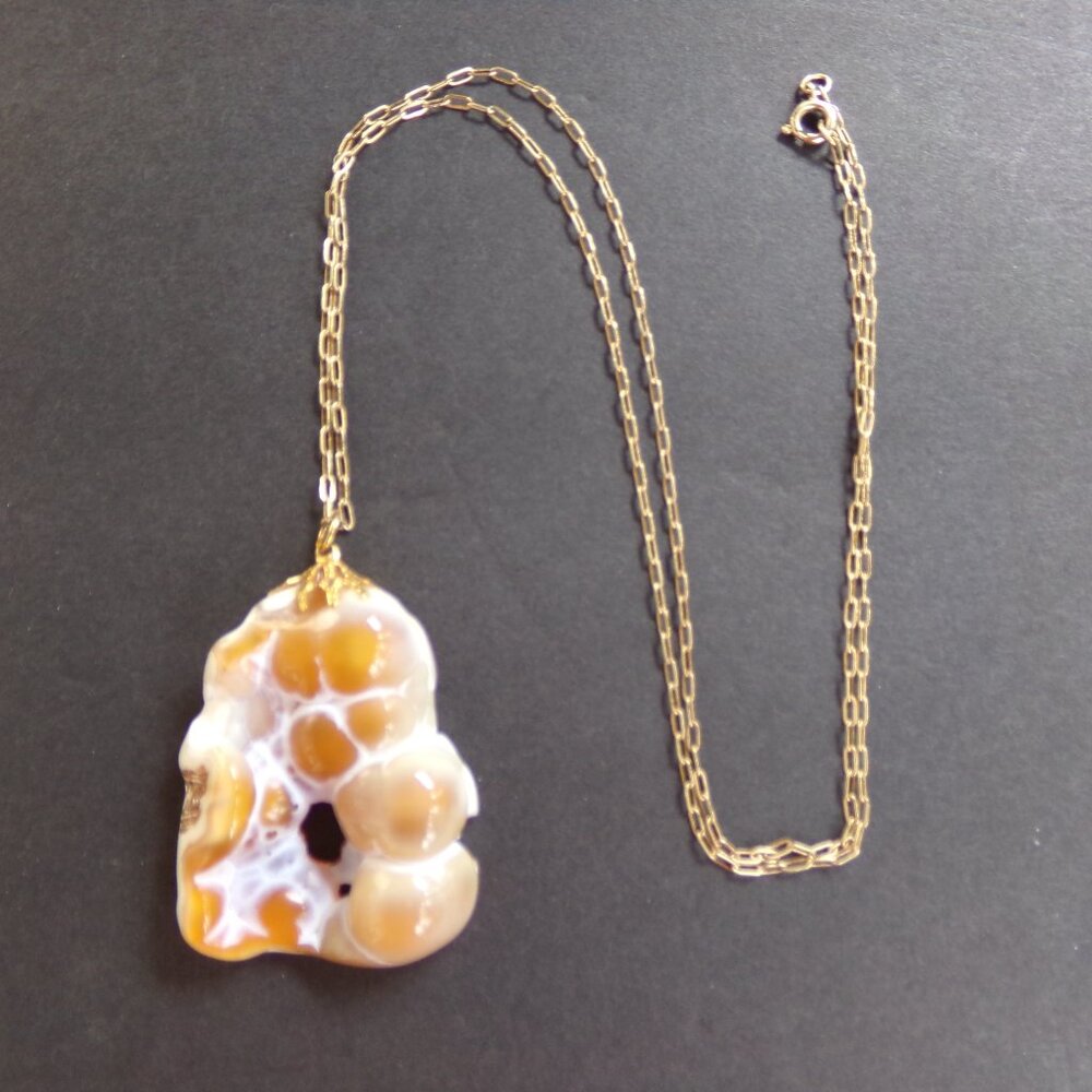Bubbled Glass Agate ? Necklace Caramel 24'' Unusual Unique